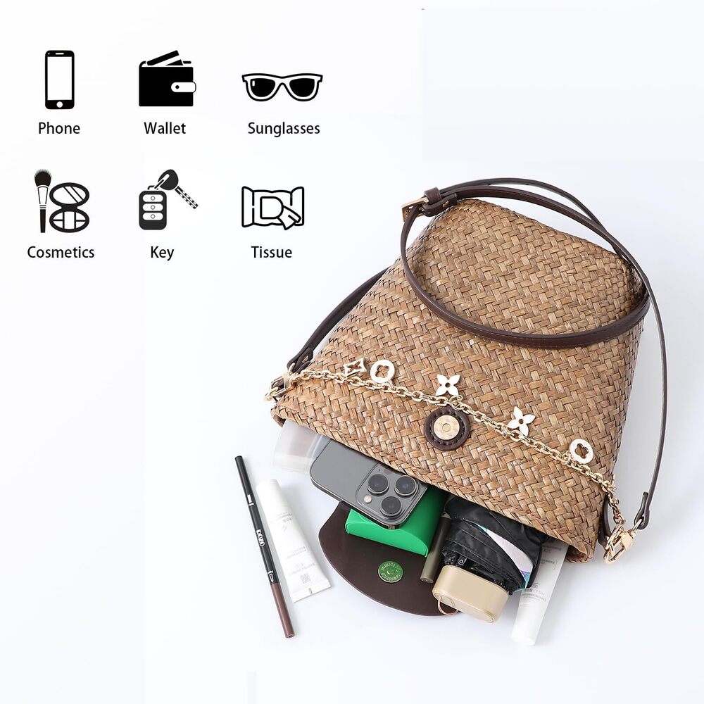 6678 Natural Straw Crossbody Bag Shoulder Bag Tote Handbag hobobag Purse - Picture 7 of 8